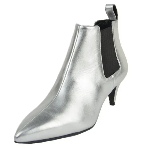 GUCCI BOOTS SILVER LEATHER ELASTIC SIDES KITTEN HEEL ANKLE BOOTIES sz 35.5 5.5